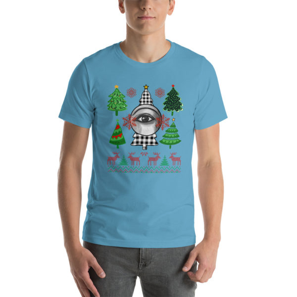 Christmas Unisex t-shirt | Christmas Trees and eyes t-shirt - Image 3